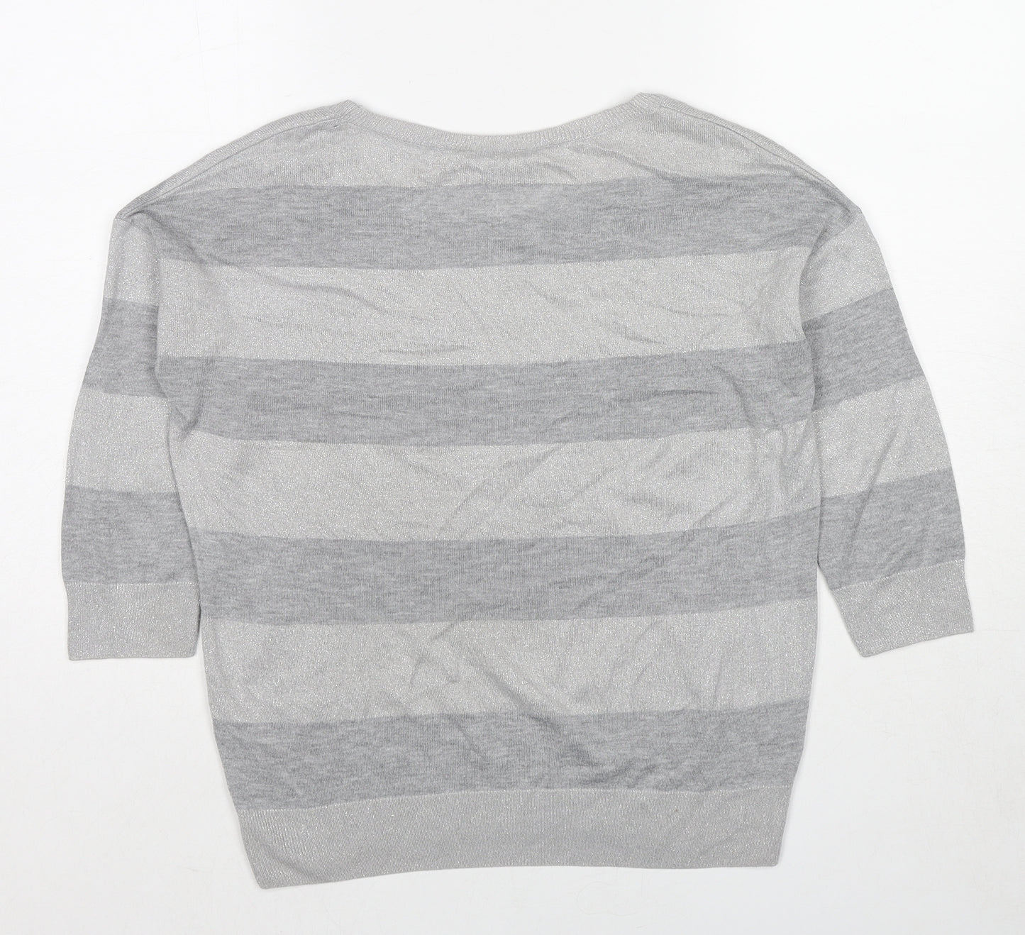 Wallis Womens Grey Round Neck Striped Viscose Pullover Jumper Size S