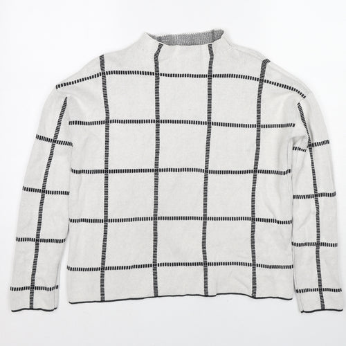 Society 8 Womens Ivory Mock Neck Check Polyester Pullover Jumper Size 10