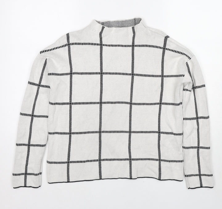 Society 8 Womens Ivory Mock Neck Check Polyester Pullover Jumper Size 10