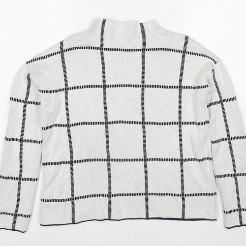 Society 8 Womens Ivory Mock Neck Check Polyester Pullover Jumper Size 10