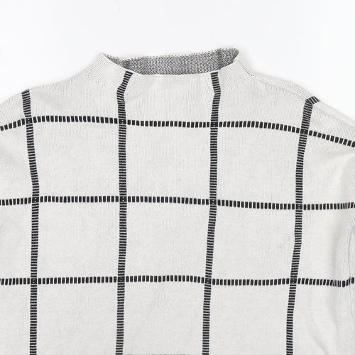 Society 8 Womens Ivory Mock Neck Check Polyester Pullover Jumper Size 10