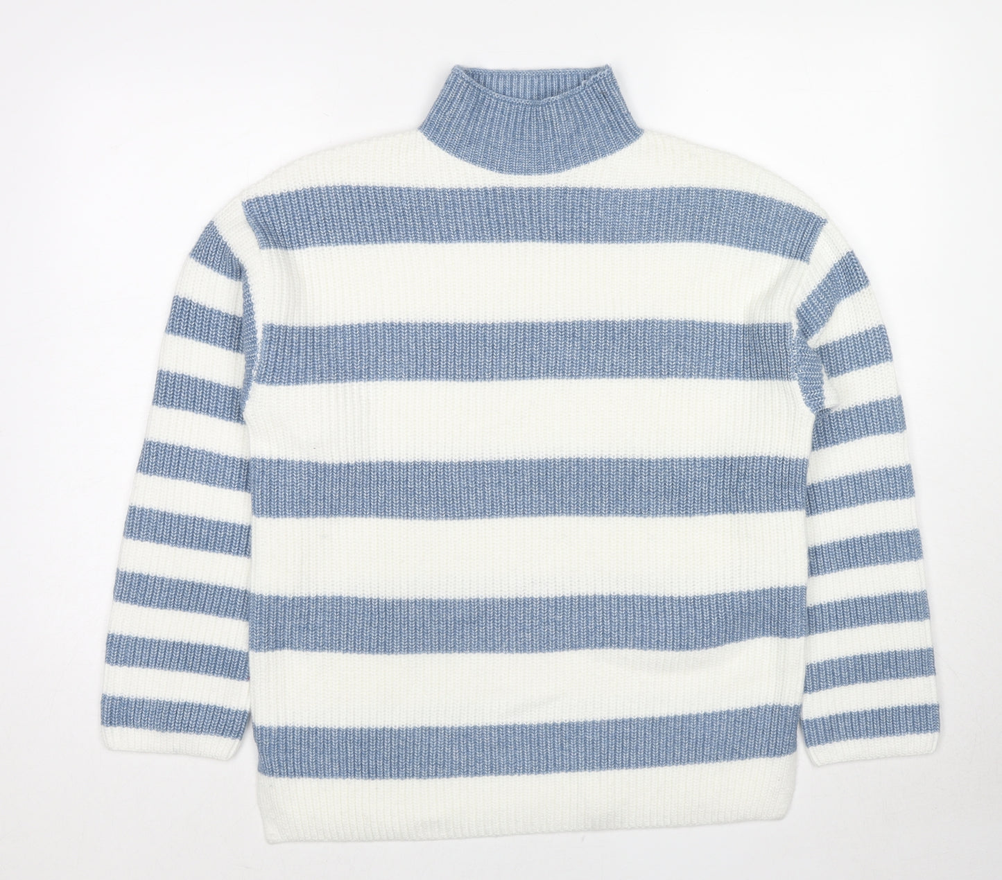 Marks and Spencer Womens White Mock Neck Striped Polyester Pullover Jumper Size M