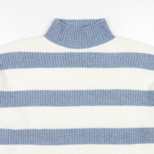 Marks and Spencer Womens White Mock Neck Striped Polyester Pullover Jumper Size M