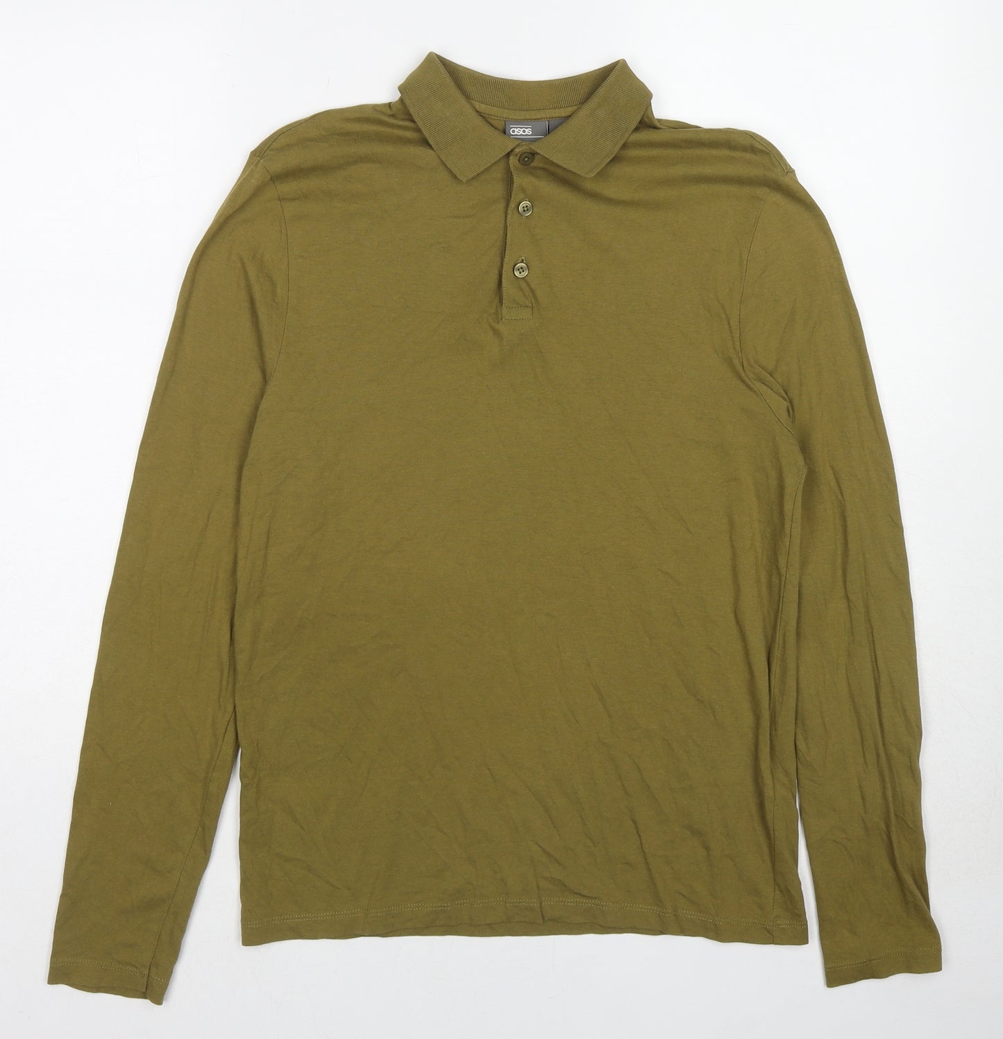 ASOS Mens Green Cotton Polo Size S Collared Button