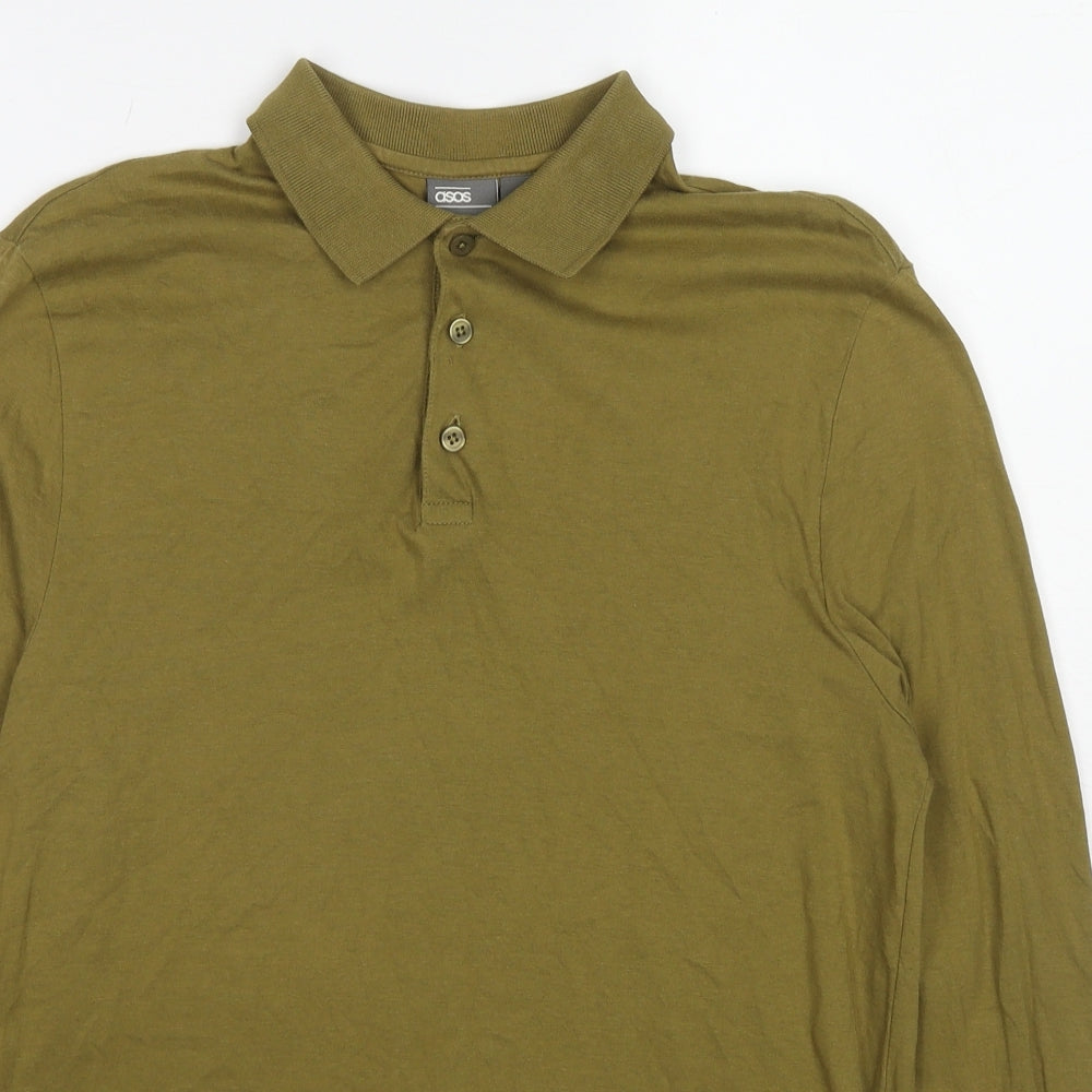 ASOS Mens Green Cotton Polo Size S Collared Button