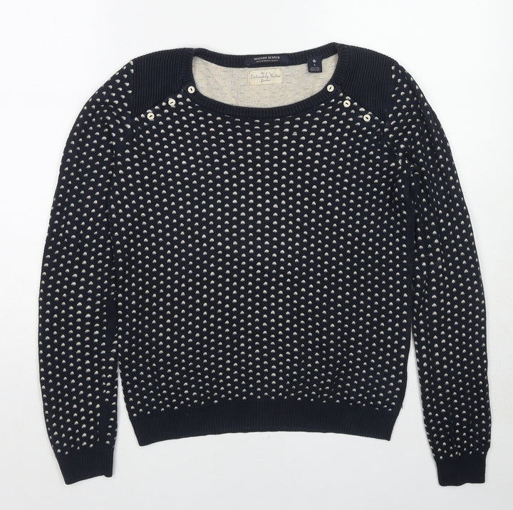 Maison Scotch Womens Black Round Neck Geometric Cotton Pullover Jumper Size S