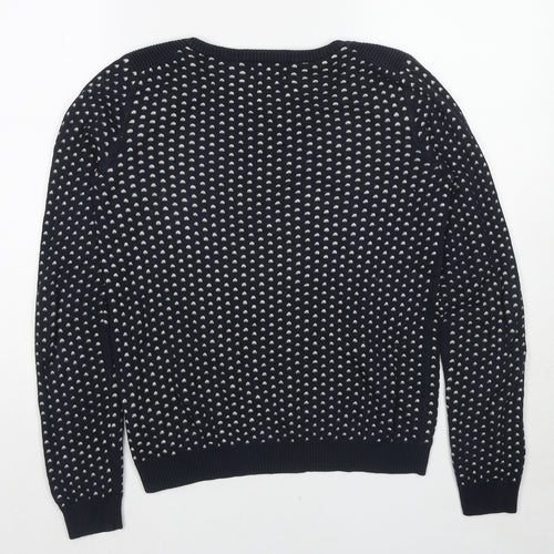 Maison Scotch Womens Black Round Neck Geometric Cotton Pullover Jumper Size S
