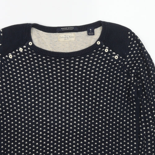 Maison Scotch Womens Black Round Neck Geometric Cotton Pullover Jumper Size S
