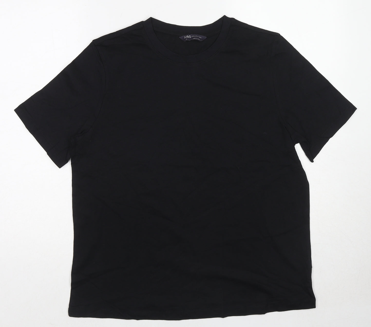 Marks and Spencer Womens Black Cotton Basic T-Shirt Size 14 Round Neck