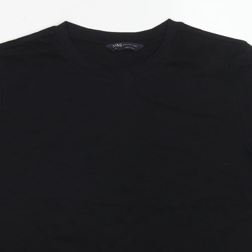 Marks and Spencer Womens Black Cotton Basic T-Shirt Size 14 Round Neck