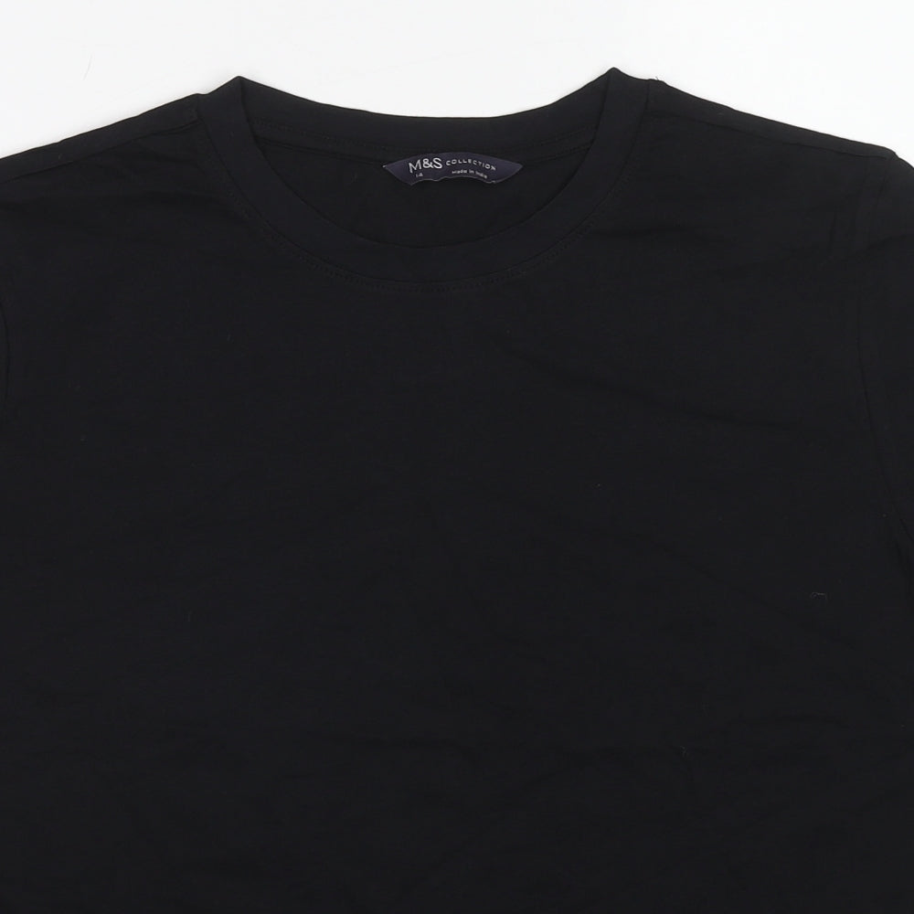 Marks and Spencer Womens Black Cotton Basic T-Shirt Size 14 Round Neck