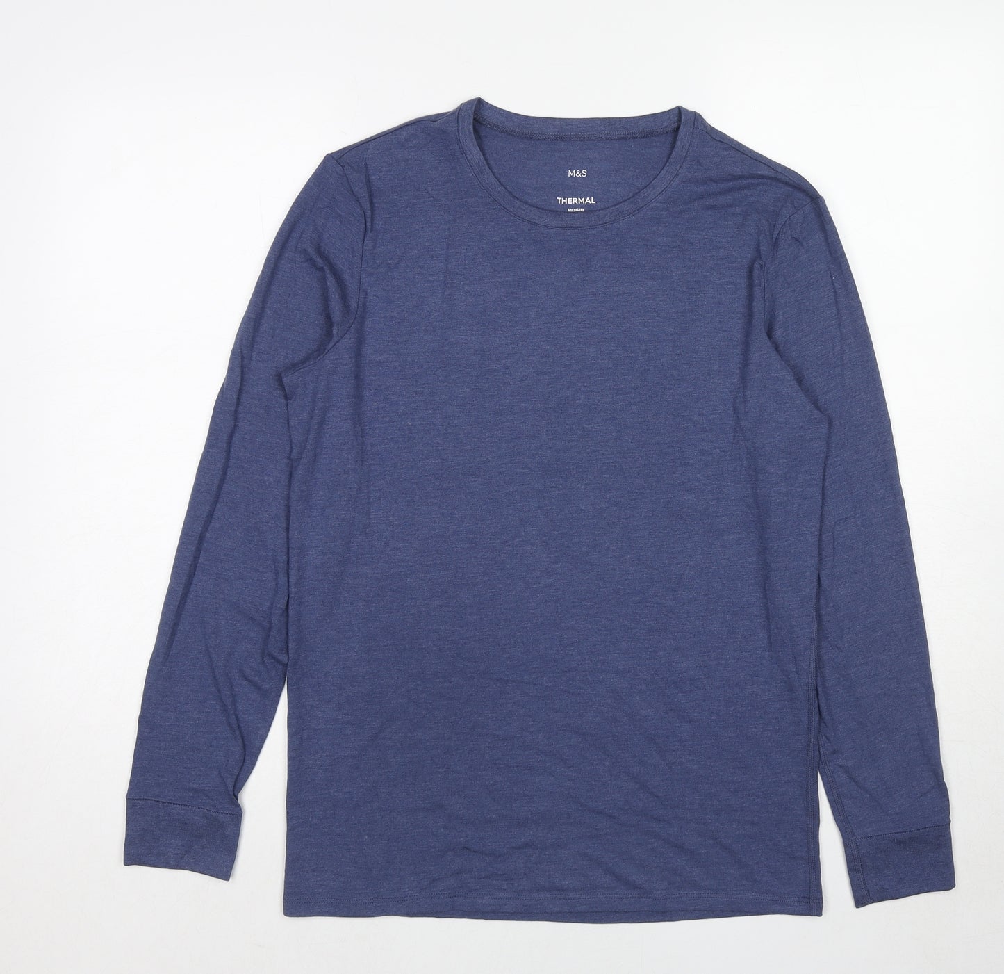 Marks and Spencer Womens Blue Acrylic Basic T-Shirt Size L Round Neck