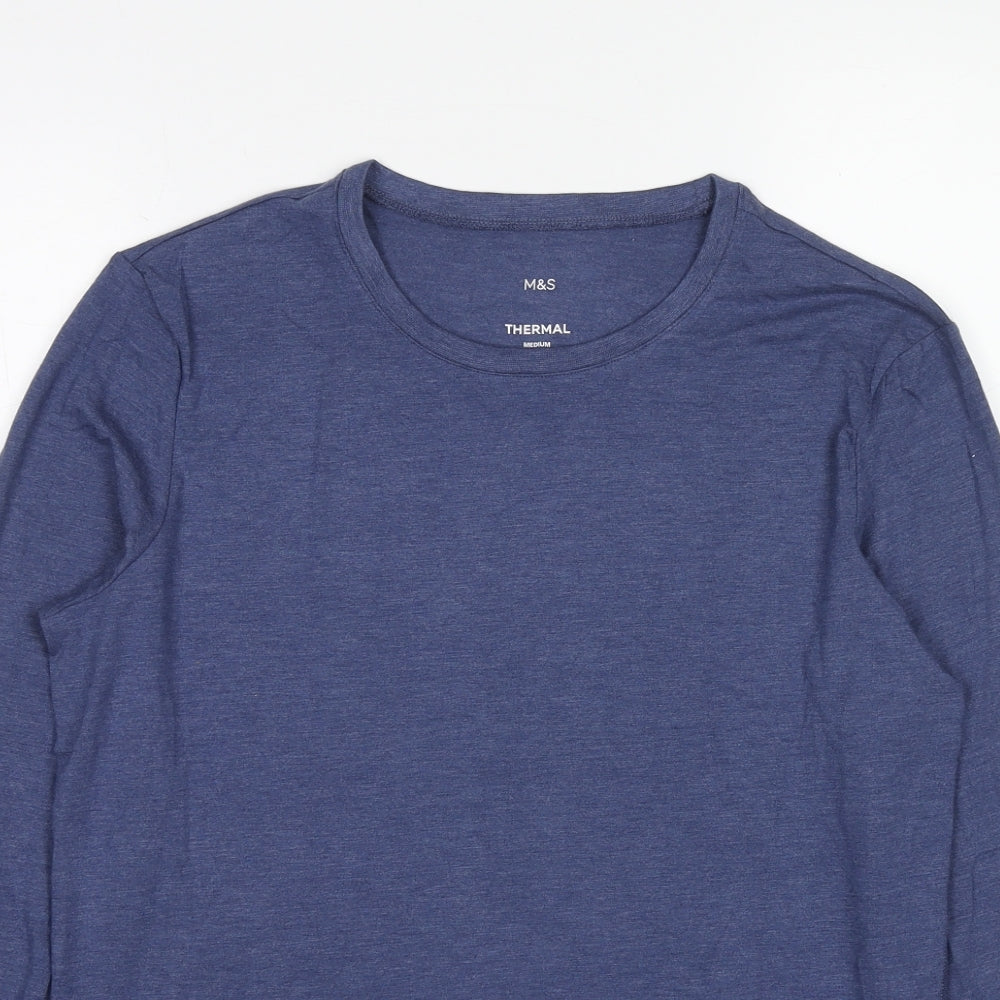 Marks and Spencer Womens Blue Acrylic Basic T-Shirt Size L Round Neck