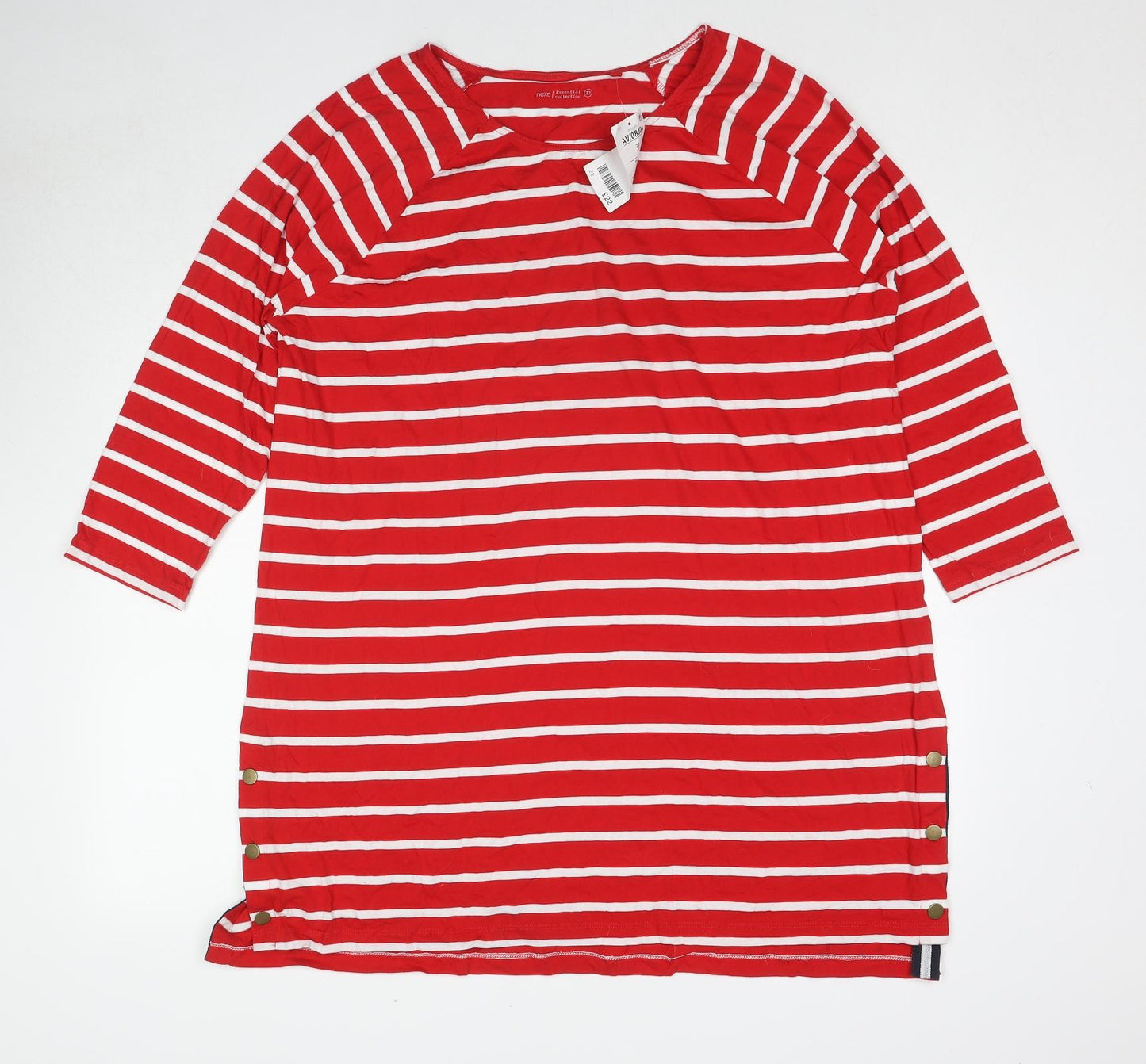 NEXT Womens Blue Striped Cotton Basic T-Shirt Size 22 Round Neck