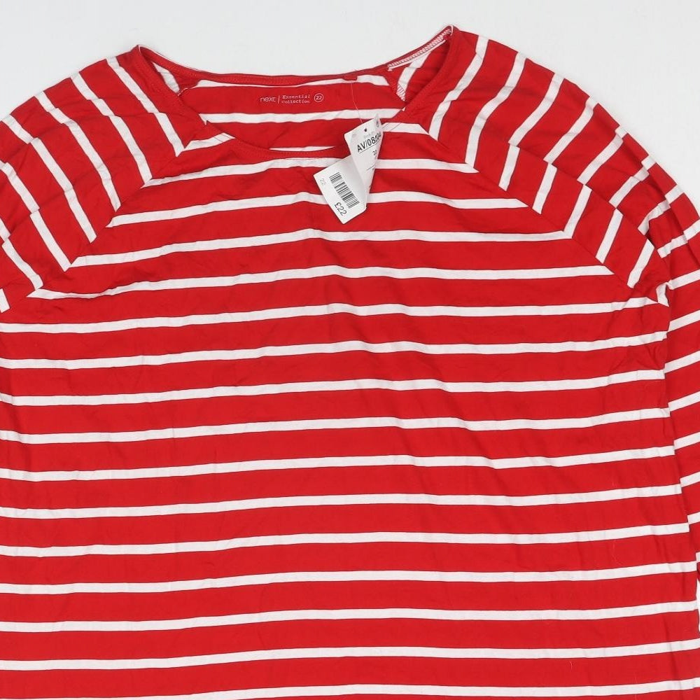 NEXT Womens Blue Striped Cotton Basic T-Shirt Size 22 Round Neck