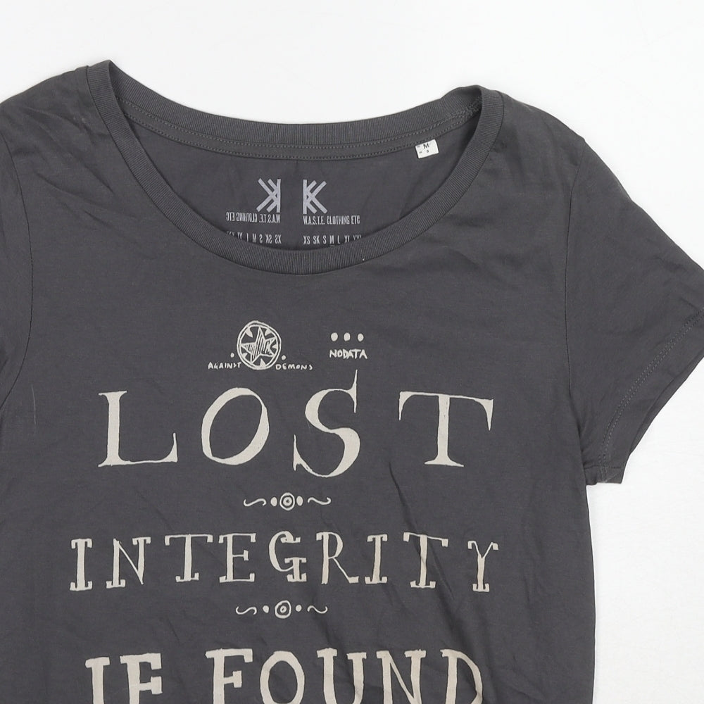 Stanley Womens Grey Cotton Basic T-Shirt Size M Round Neck - Lost Integrity If Found Please Return