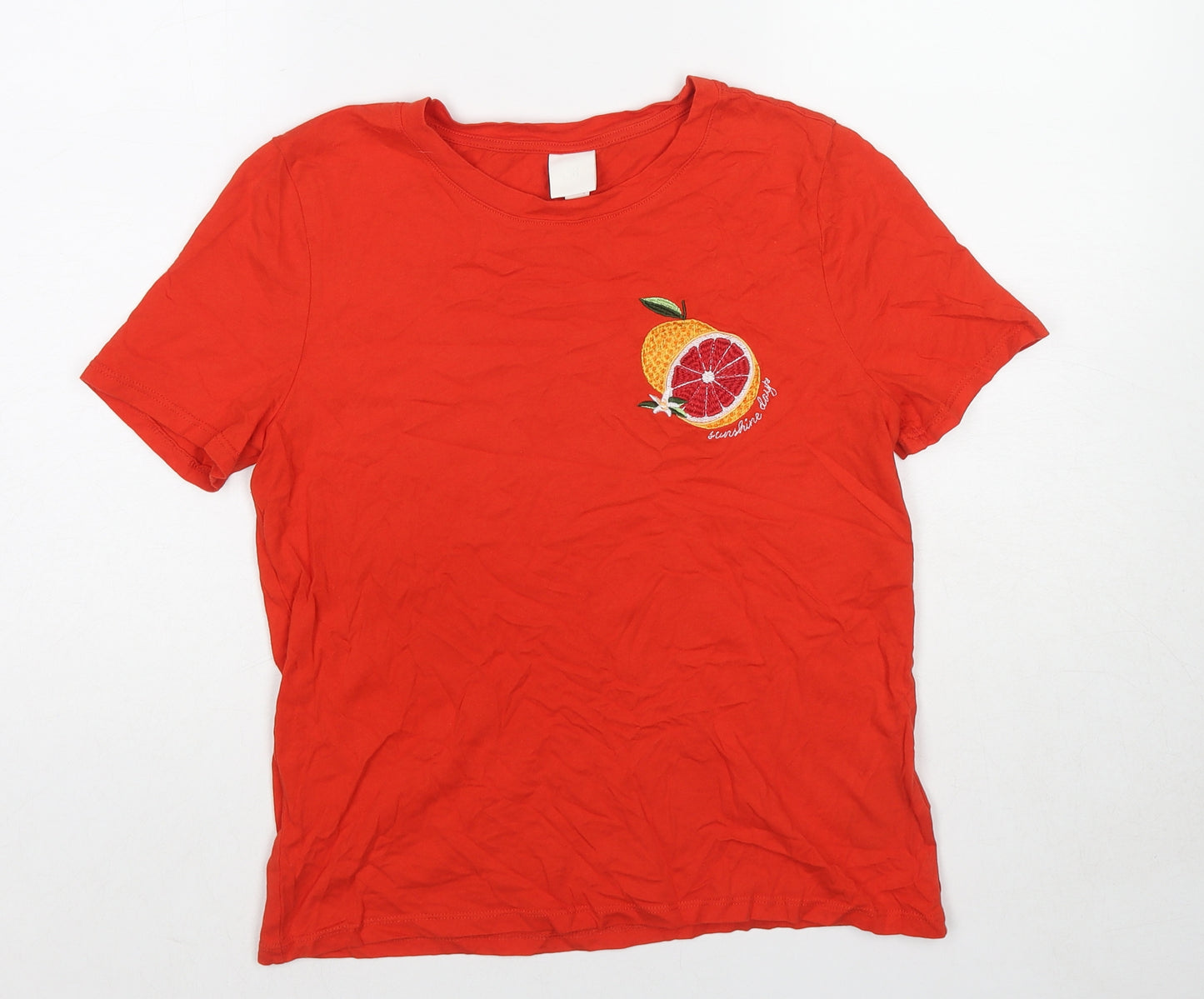 H&M Womens Red Cotton Basic T-Shirt Size S Round Neck - Sunshine Days