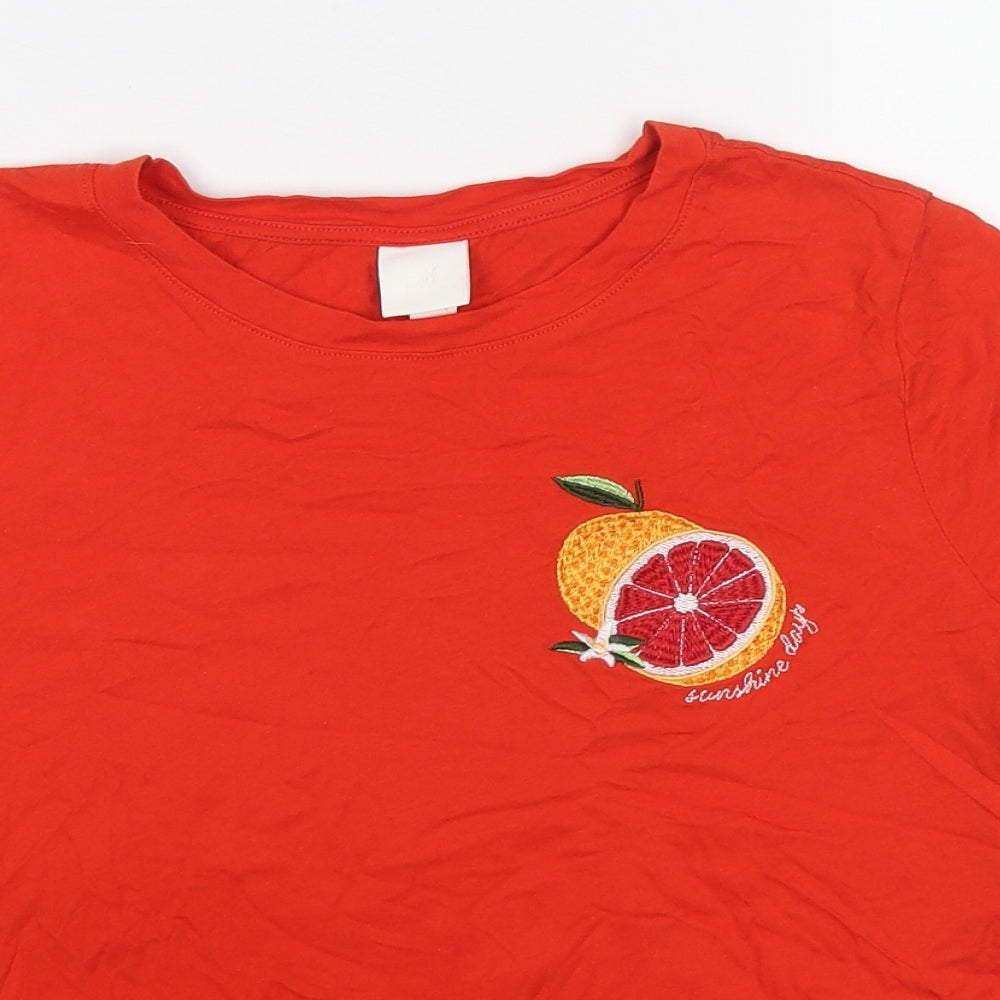 H&M Womens Red Cotton Basic T-Shirt Size S Round Neck - Sunshine Days