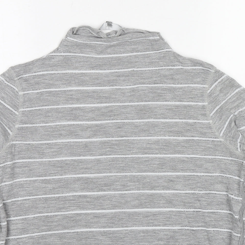 NEXT Womens Grey Striped Cotton Basic T-Shirt Size 14 Mock Neck