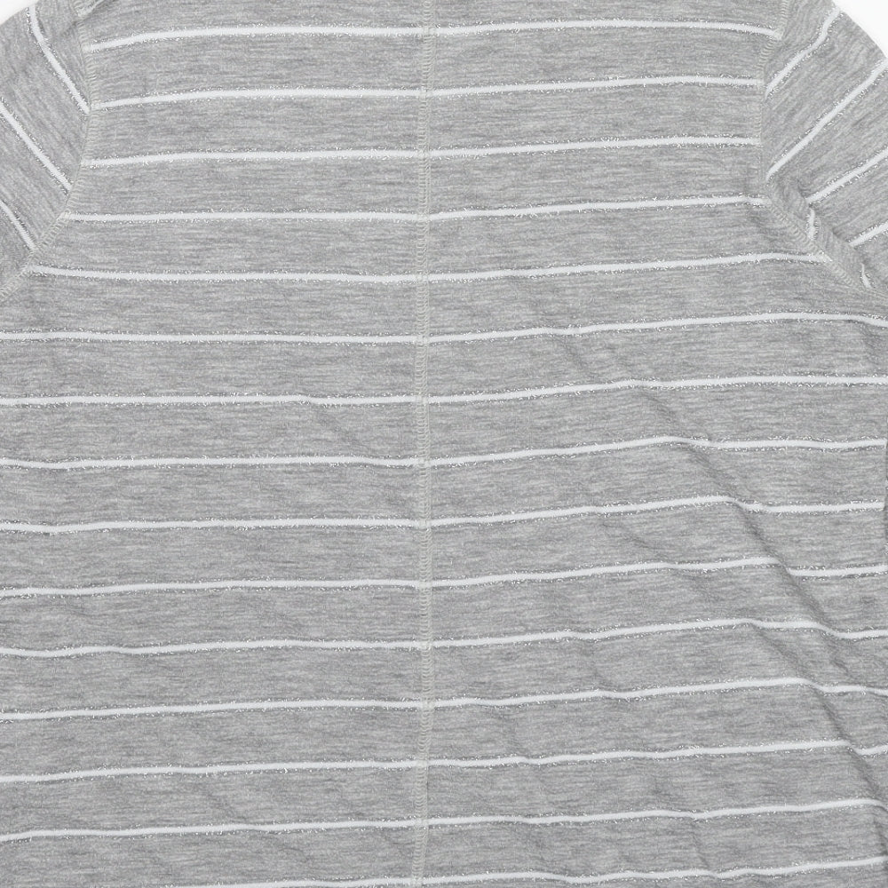 NEXT Womens Grey Striped Cotton Basic T-Shirt Size 14 Mock Neck