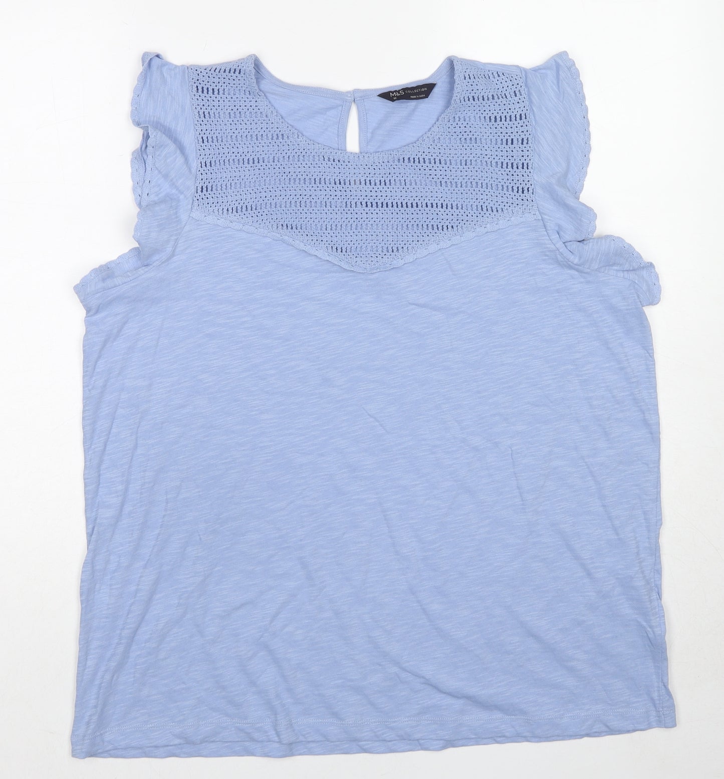 Marks and Spencer Womens Blue Cotton Basic Tank Size 18 Round Neck