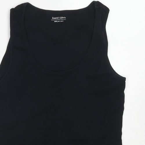 Marks and Spencer Womens Black Cotton Basic Tank Size 16 Scoop Neck