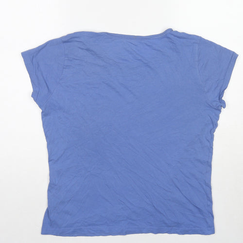 Marks and Spencer Womens Blue Cotton Basic T-Shirt Size 12 Round Neck - Size 12-14