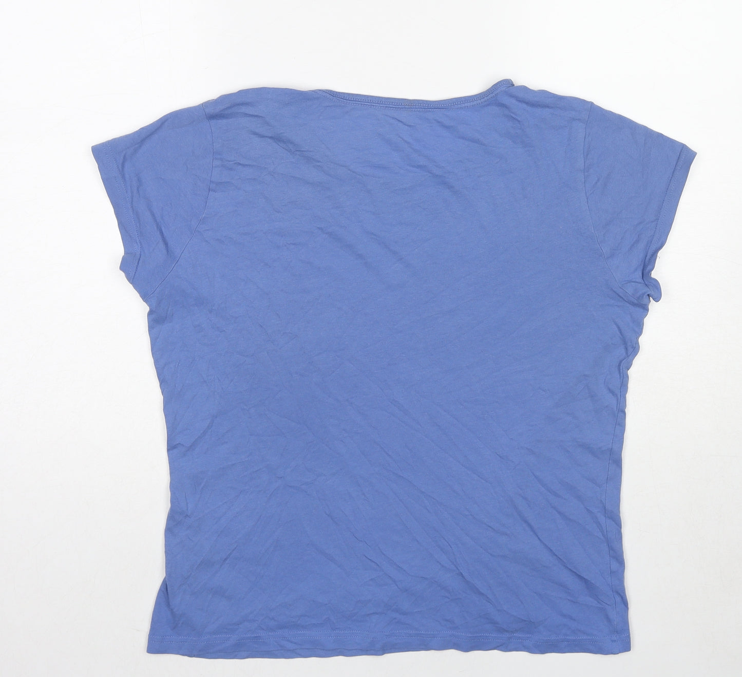 Marks and Spencer Womens Blue Cotton Basic T-Shirt Size 12 Round Neck - Size 12-14