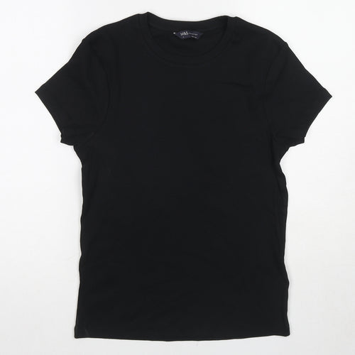 Marks and Spencer Womens Black Cotton Basic T-Shirt Size 14 Round Neck