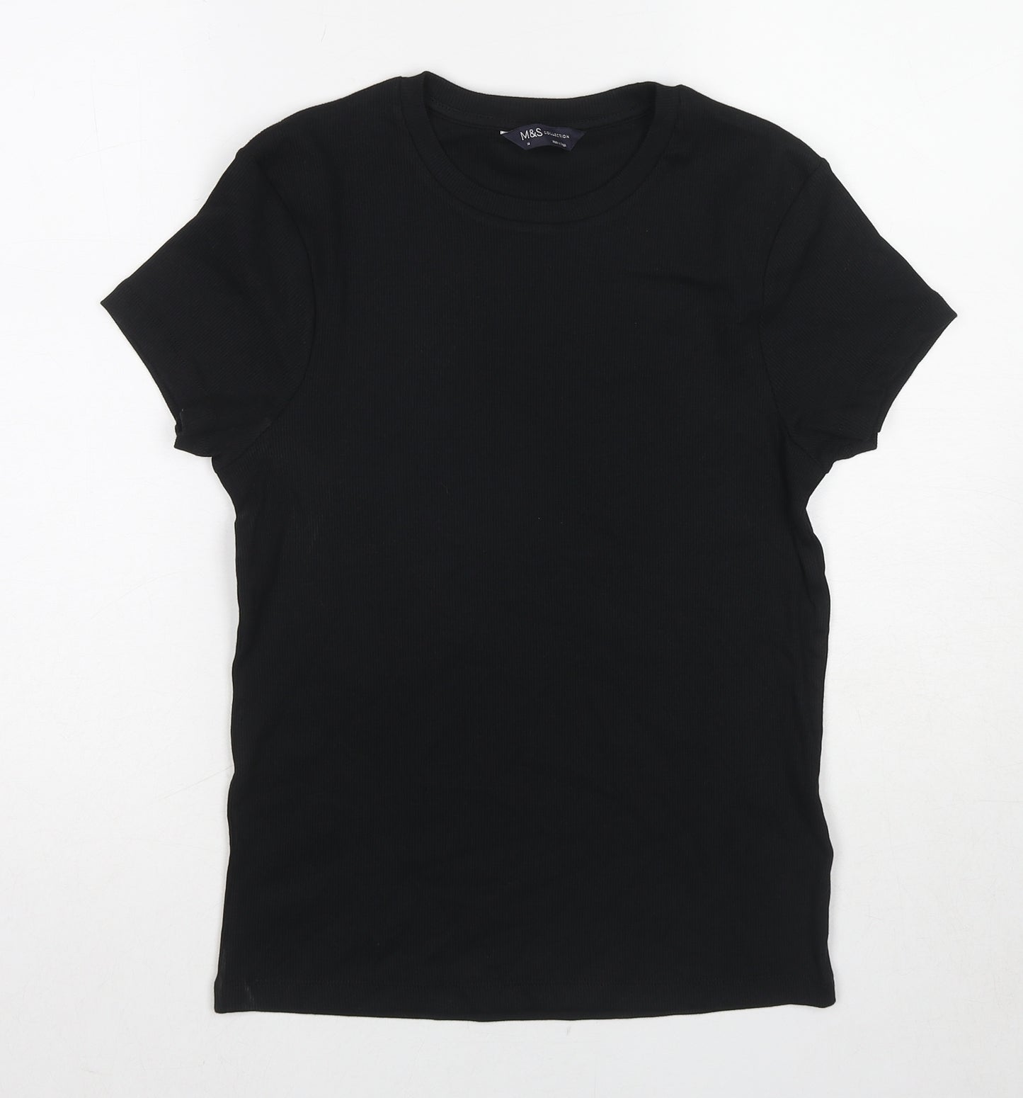 Marks and Spencer Womens Black Cotton Basic T-Shirt Size 14 Round Neck
