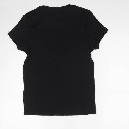 Marks and Spencer Womens Black Cotton Basic T-Shirt Size 14 Round Neck