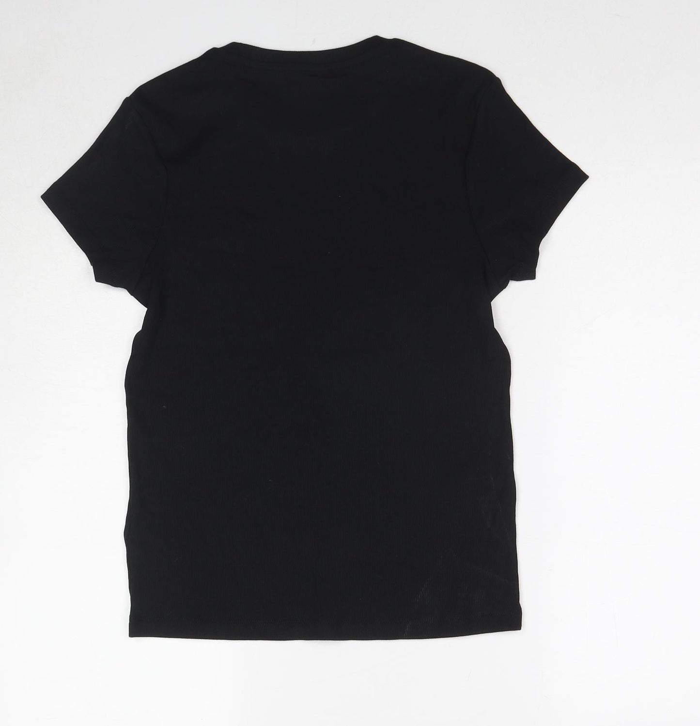 Marks and Spencer Womens Black Cotton Basic T-Shirt Size 14 Round Neck