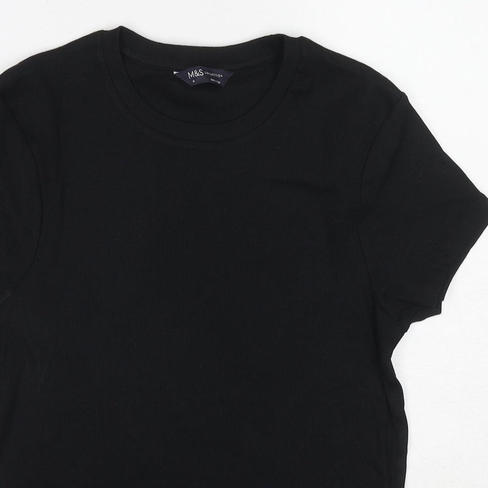 Marks and Spencer Womens Black Cotton Basic T-Shirt Size 14 Round Neck