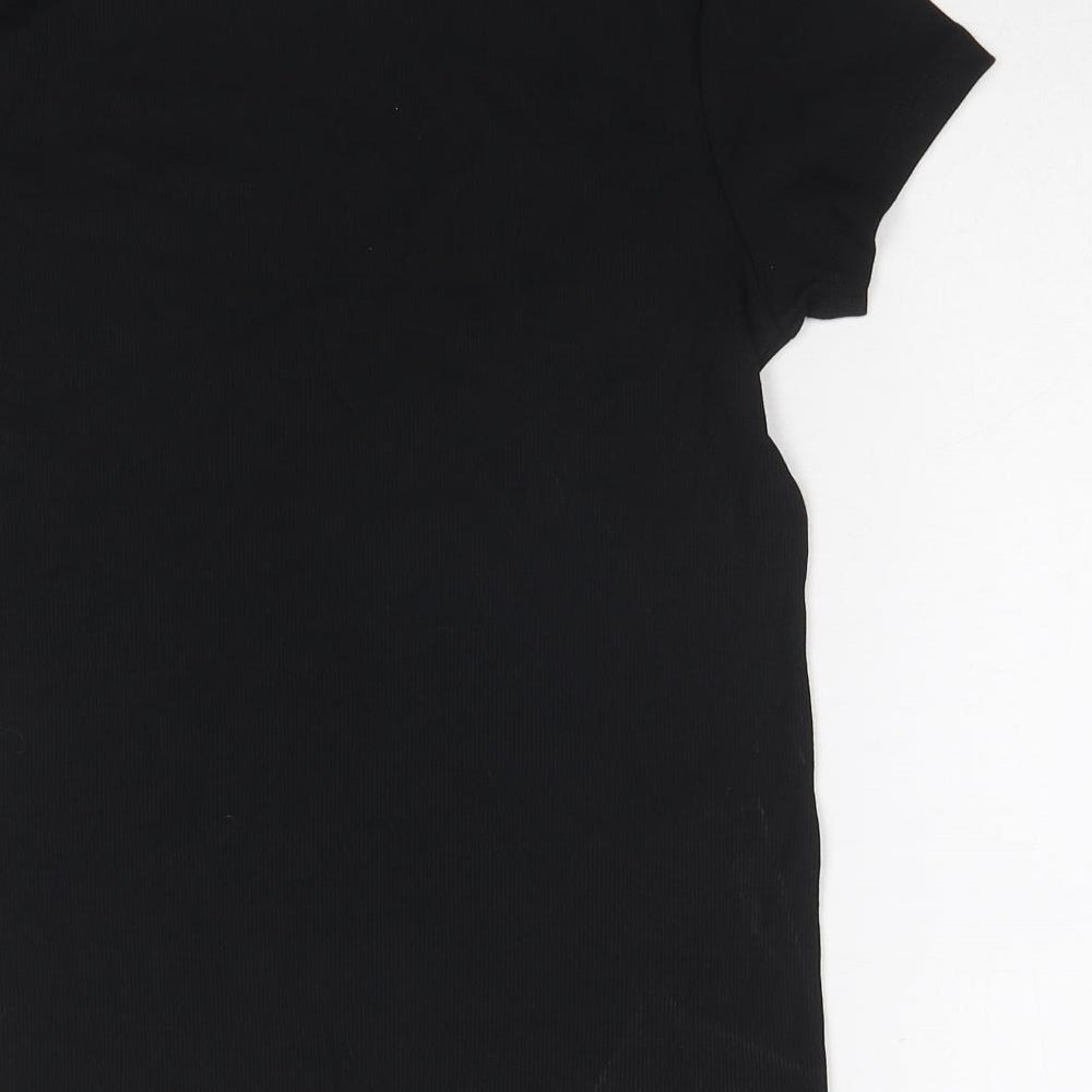 Marks and Spencer Womens Black Cotton Basic T-Shirt Size 14 Round Neck
