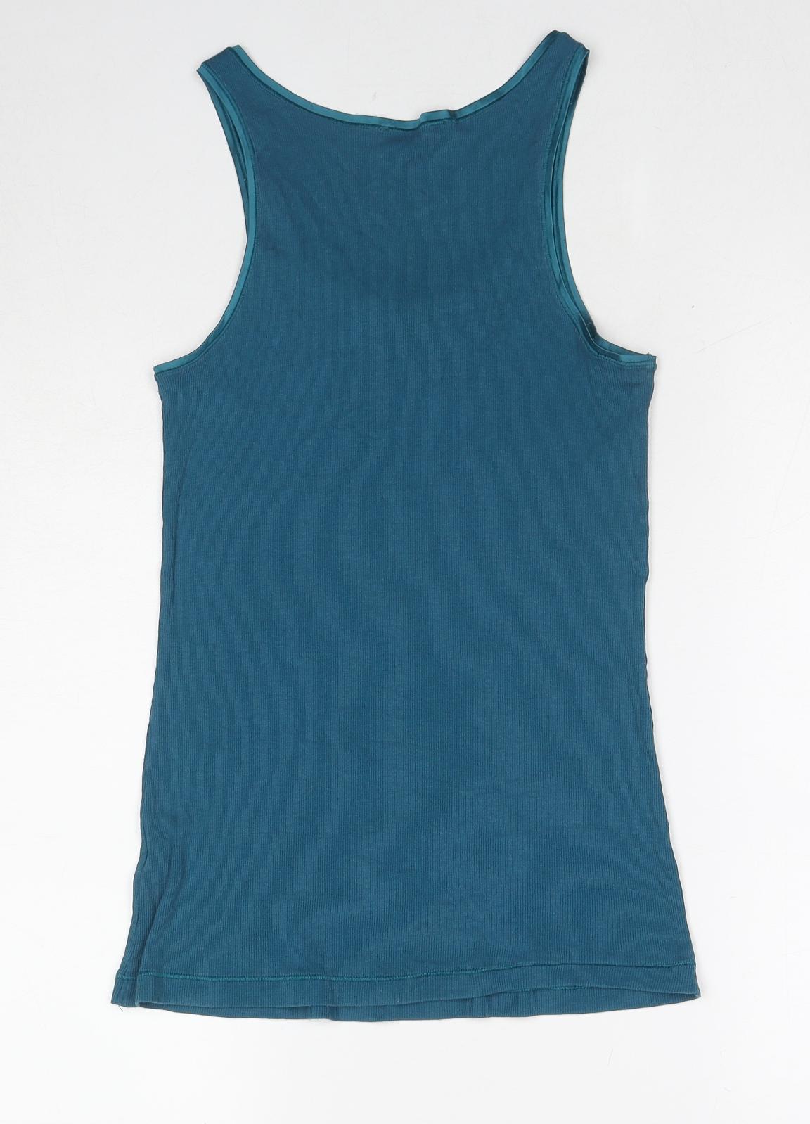 Marks and Spencer Womens Blue Cotton Basic Tank Size 16 Round Neck