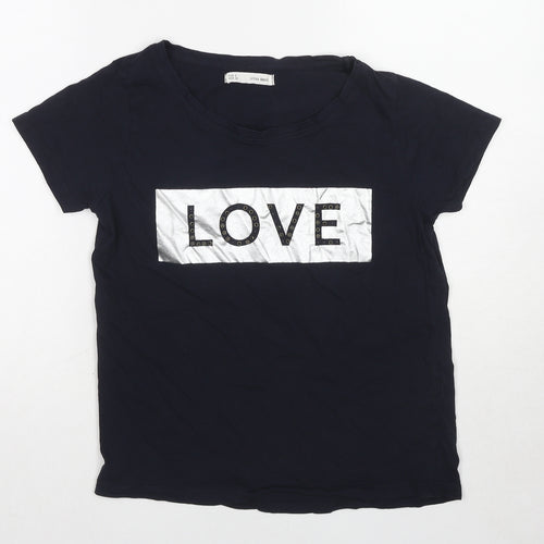 Sfera Womens Blue Cotton Basic T-Shirt Size S Round Neck - Love