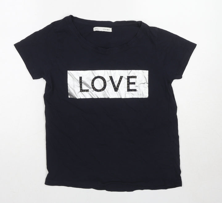 Sfera Womens Blue Cotton Basic T-Shirt Size S Round Neck - Love