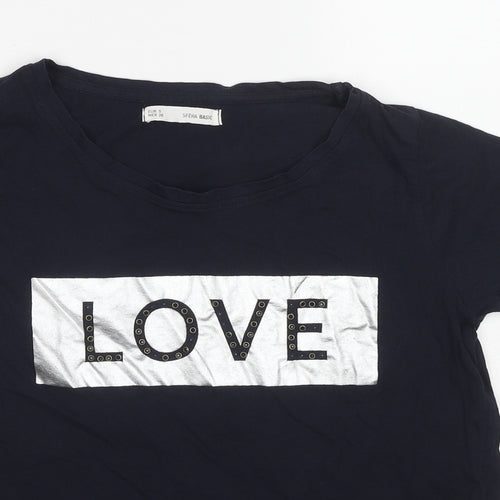Sfera Womens Blue Cotton Basic T-Shirt Size S Round Neck - Love