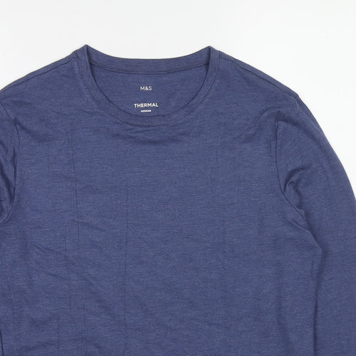 Marks and Spencer Mens Blue Acrylic T-Shirt Size M Crew Neck - Thermal