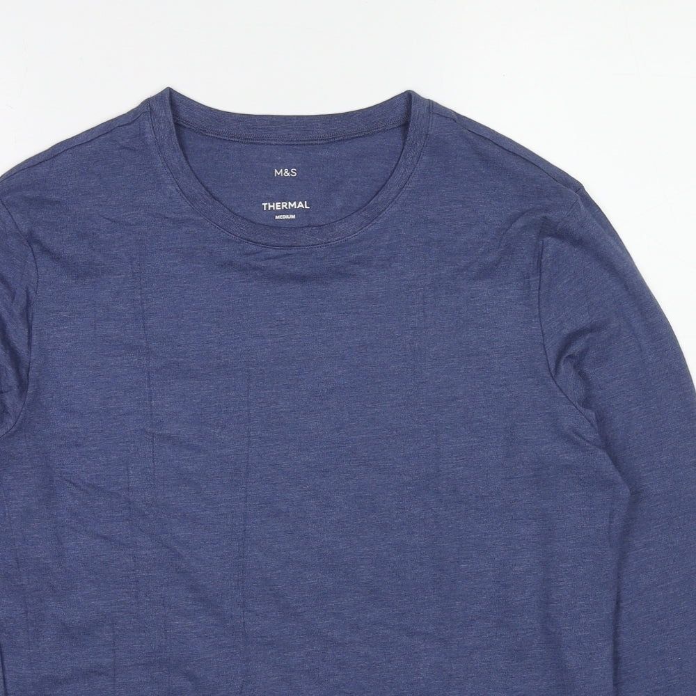 Marks and Spencer Mens Blue Acrylic T-Shirt Size M Crew Neck - Thermal