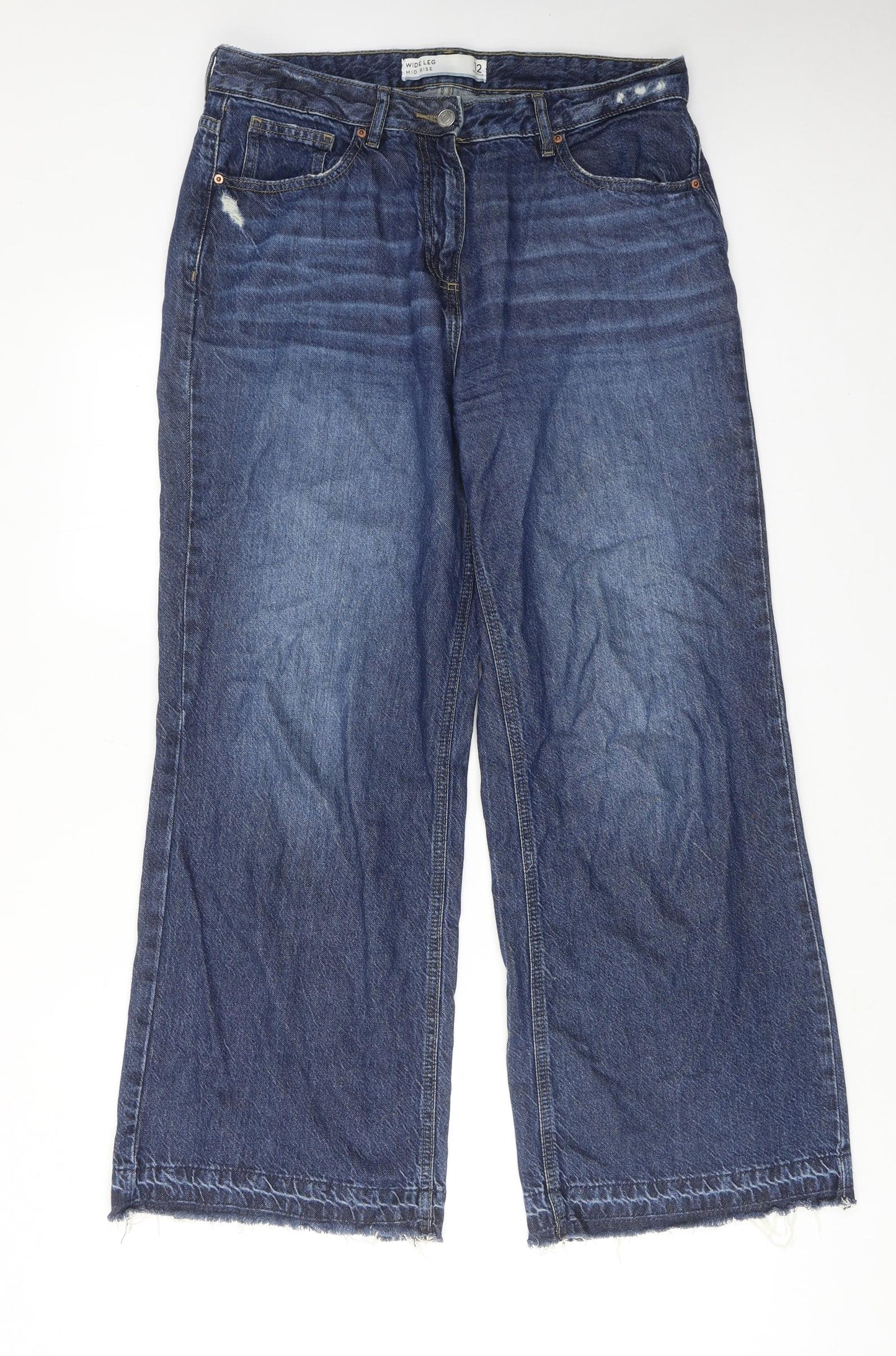 NEXT Womens Blue Cotton Wide-Leg Jeans Size 12 Regular Zip - Mid rise