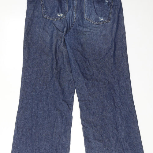 NEXT Womens Blue Cotton Wide-Leg Jeans Size 12 Regular Zip - Mid rise