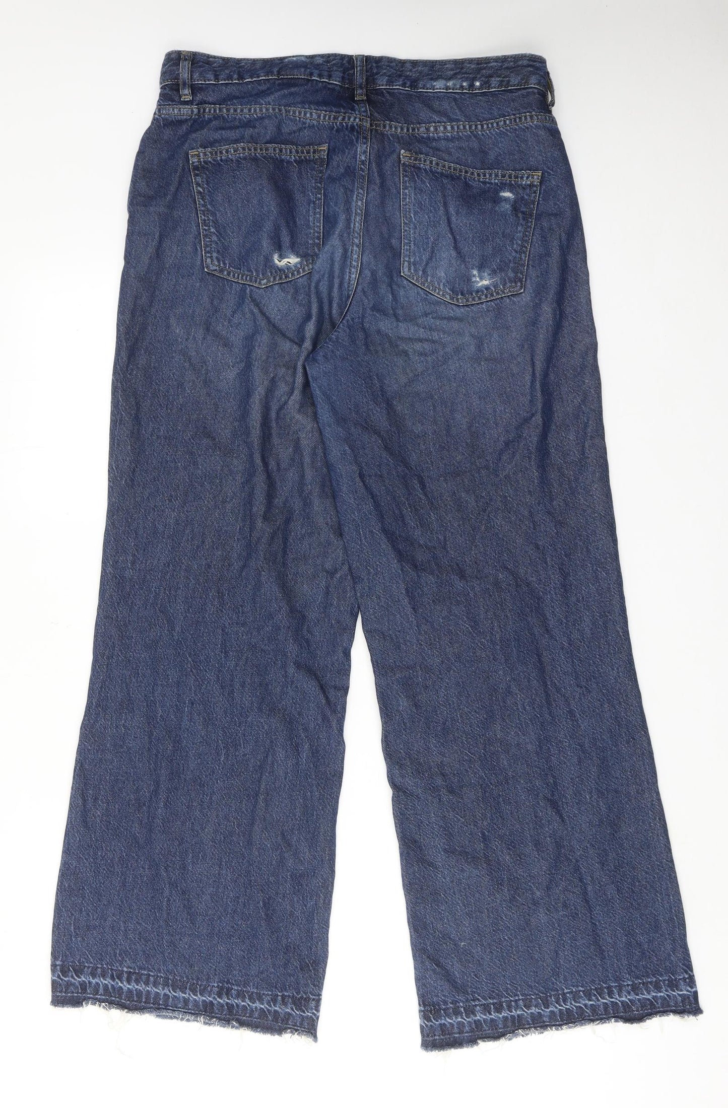 NEXT Womens Blue Cotton Wide-Leg Jeans Size 12 Regular Zip - Mid rise