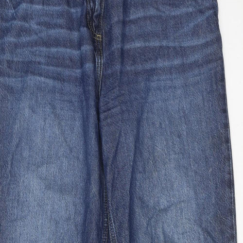 NEXT Womens Blue Cotton Wide-Leg Jeans Size 12 Regular Zip - Mid rise