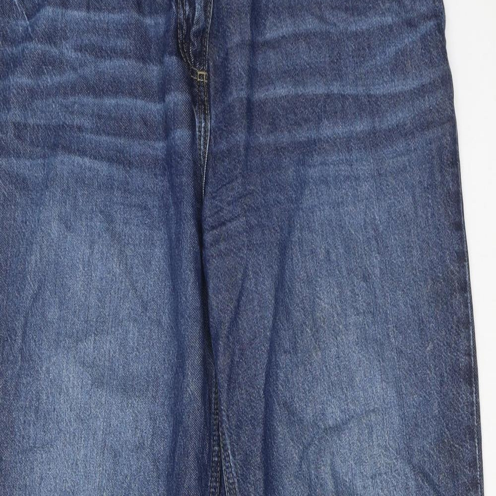 NEXT Womens Blue Cotton Wide-Leg Jeans Size 12 Regular Zip - Mid rise