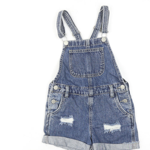 NEXT Girls Blue Cotton Dungaree One-Piece Size 7 Years Button - Distressed