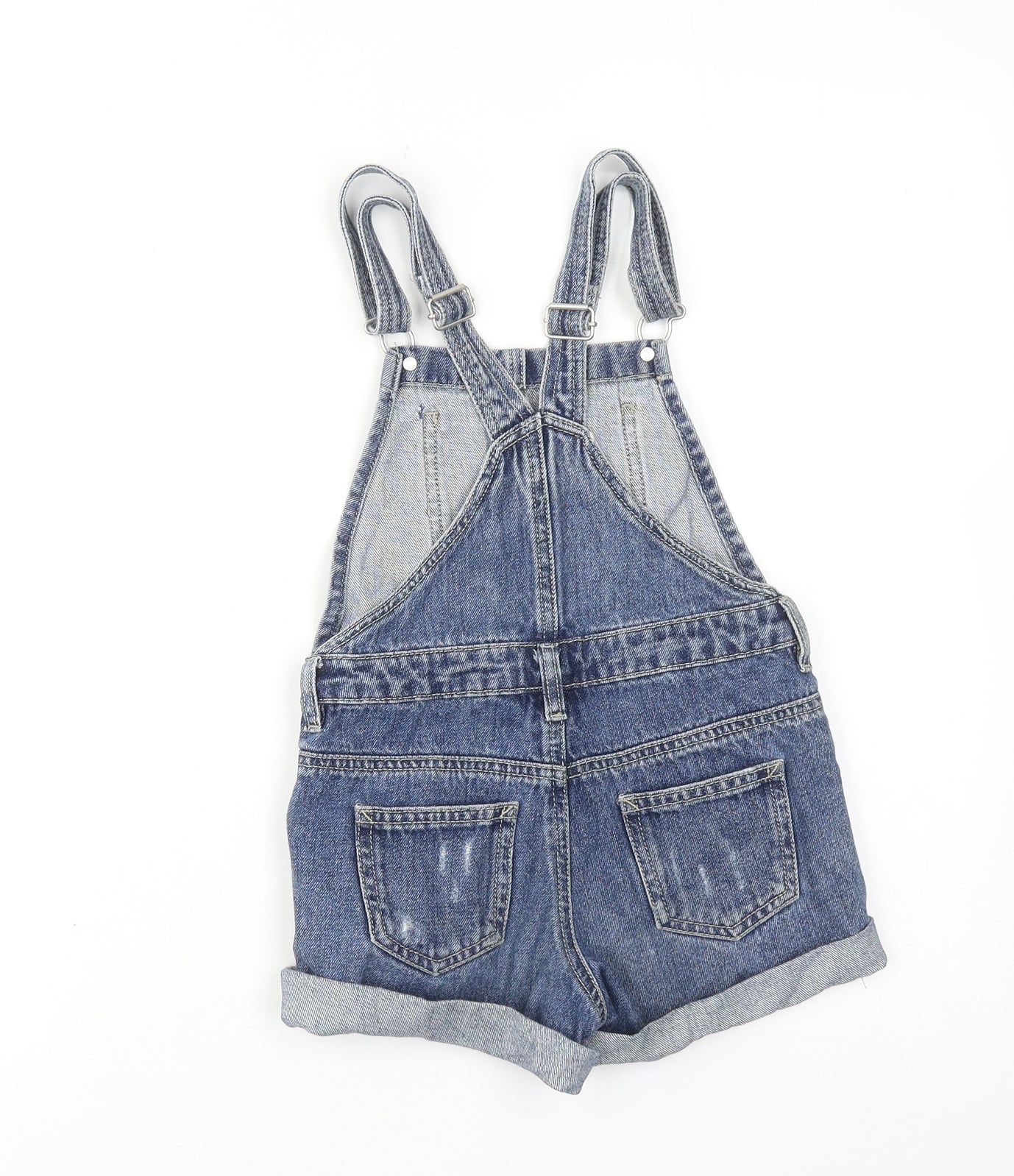 NEXT Girls Blue Cotton Dungaree One-Piece Size 7 Years Button - Distressed