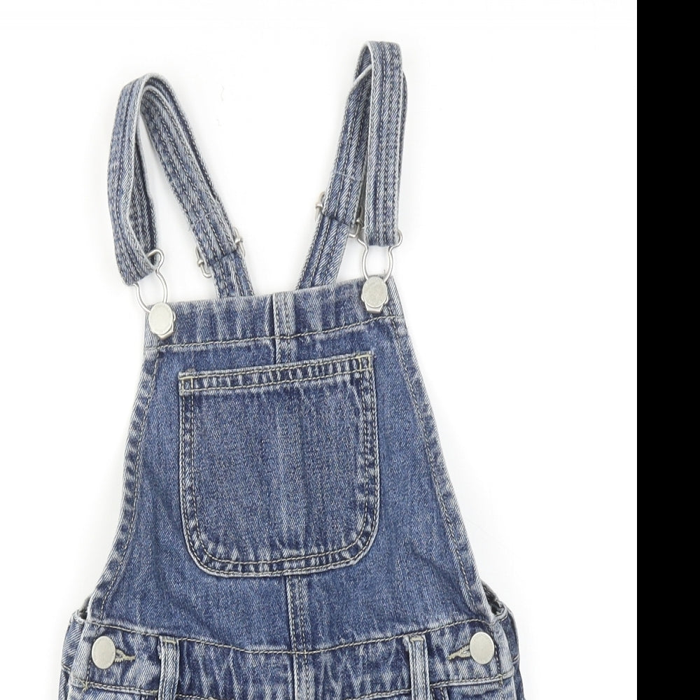 NEXT Girls Blue Cotton Dungaree One-Piece Size 7 Years Button - Distressed