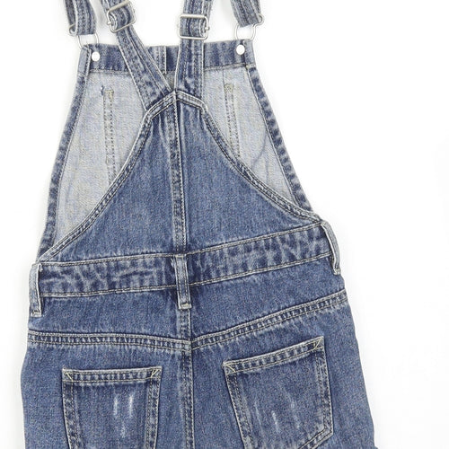 NEXT Girls Blue Cotton Dungaree One-Piece Size 7 Years Button - Distressed