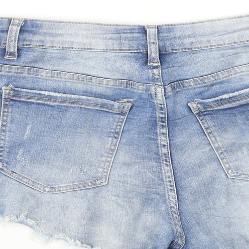 MONDAY Womens Blue Cotton Cut-Off Shorts Size M Regular Zip - Flower detail